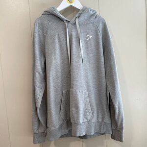 Gymshark Gray Fleece Lined Pullover Hoodie | Athletic Logo Sweatshirt Size M